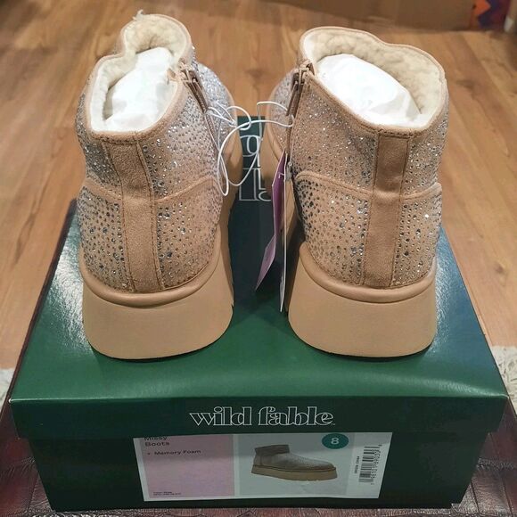 NEW Sz 8 Wild Fable Missy Beige Rhinestone Bling Covered Platform Ankle Booties - Picture 5 of 7